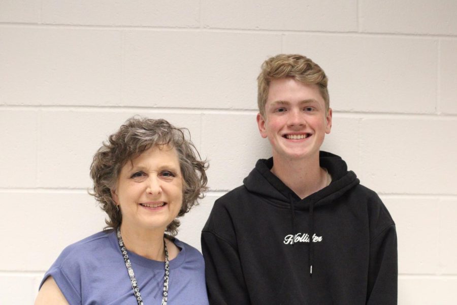 Junior Grant Murphy with his favorite teacher, Lisa Berry who teaches science classes. Mrs. Berry is my favorite teacher because she challenges me in a way that other teachers dont, said Murphy.
