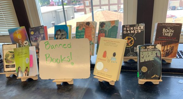 English teacher Linda Hindman’s selection of banned books.