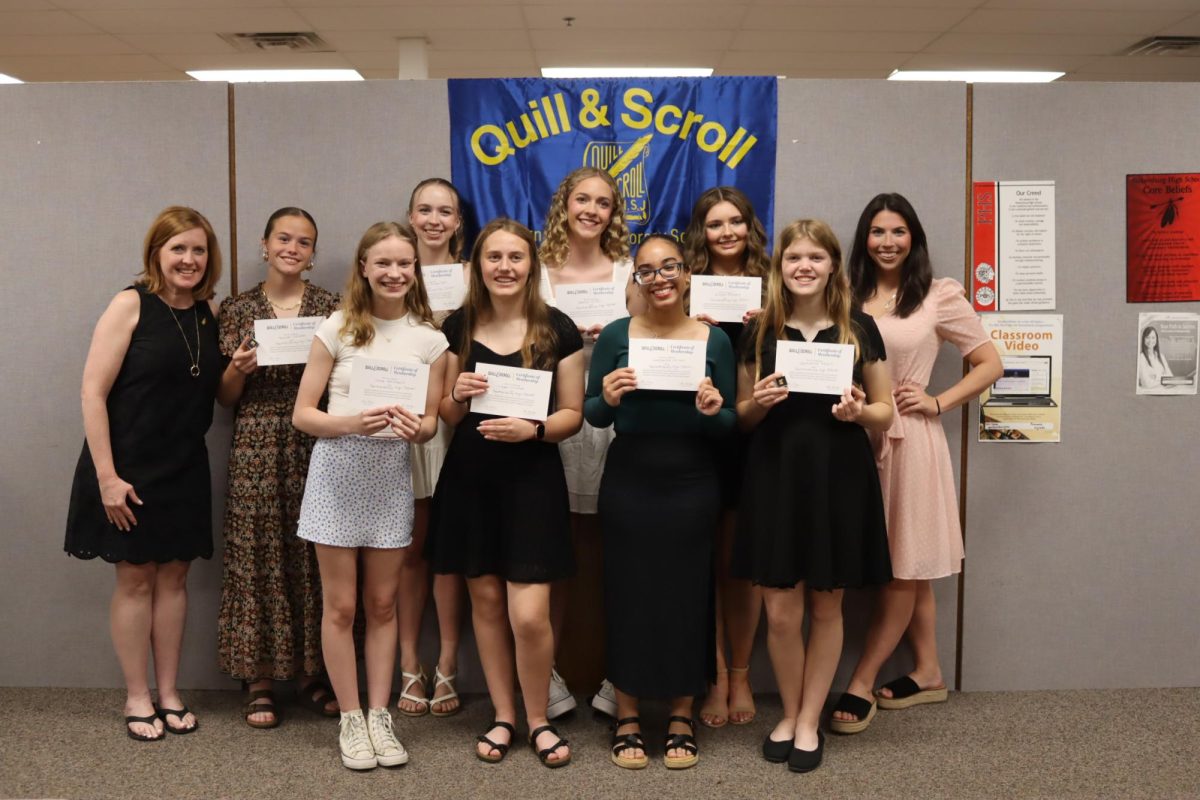 Quill & Scroll inductees with adviser Beth Koreski and guest speaker Alexa Griffey.