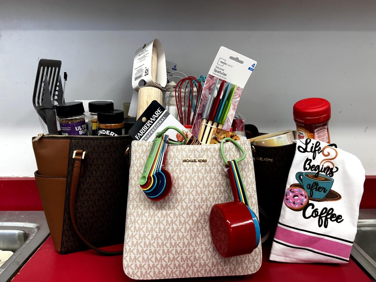 Three of the designer purses, the grilling, baking and coffee lover purses. 