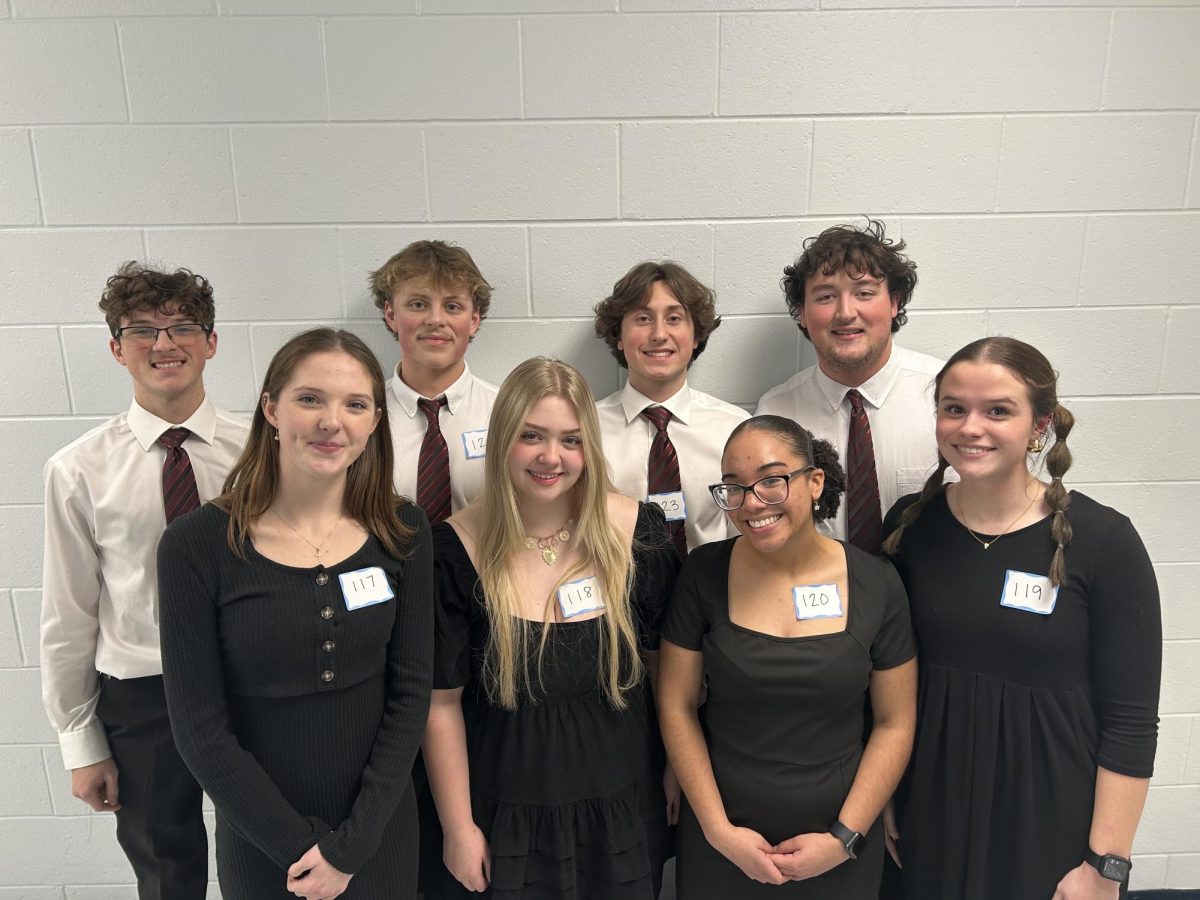 All State Eight. (Front) Katie Rutherford, Emily Lane, Nastasia Miller and Peyton Louden. (Back) Christian Rutherford, Andrew Shafer, Daniel Martin and Hunter Hall.