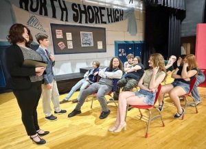 Cast members of "Mean Girls" rehearsing the calculus class scene. 