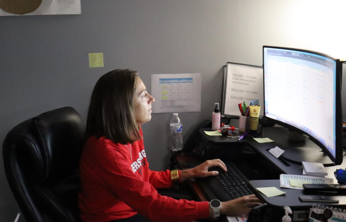 Counselor Megan Bost works in her office during second period Sept 24.