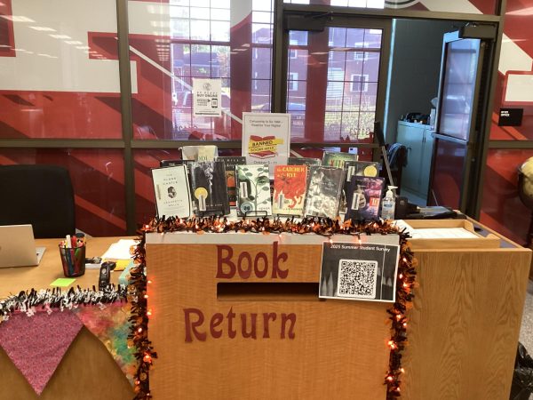Banned Books display in PHS library