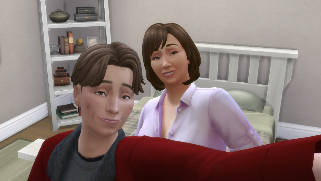 Screenshot of my Sims, Grant and Jamie, in game.