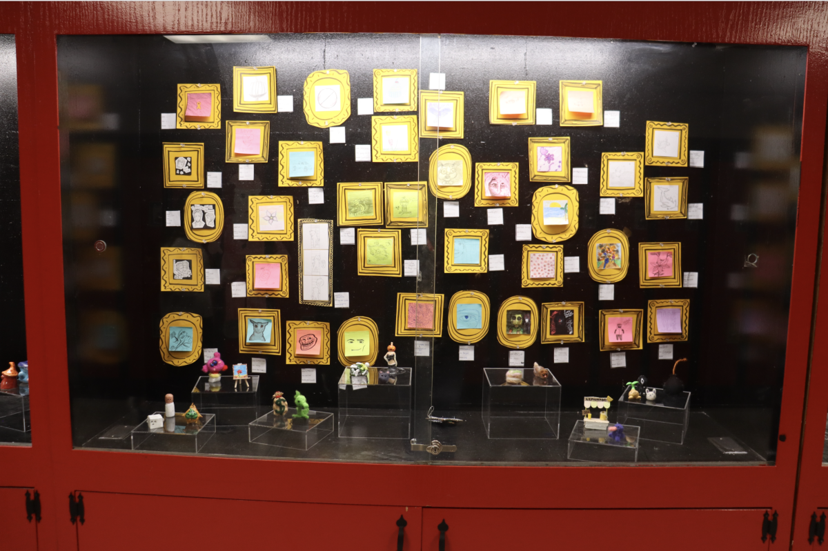 Tiny Art Show entries in the main hallway. 