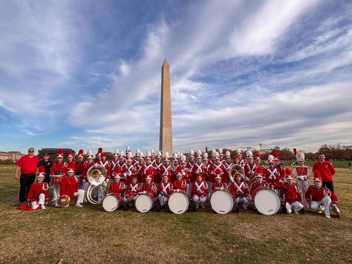 The Big Red Band in front of the Washington Monument Nov. 8.