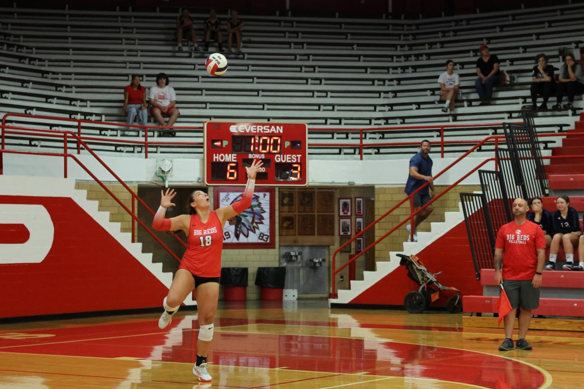 Senior Kennedy Porter serves during the Rivalry Week match against Parkersburg South in the Fieldhouse Sept. 15.