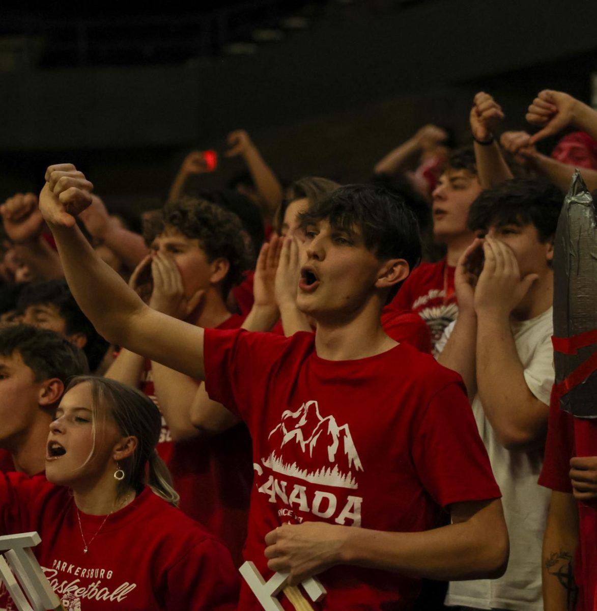 Senior Tanner Cancade boos during the girls basketball championship game March 14.