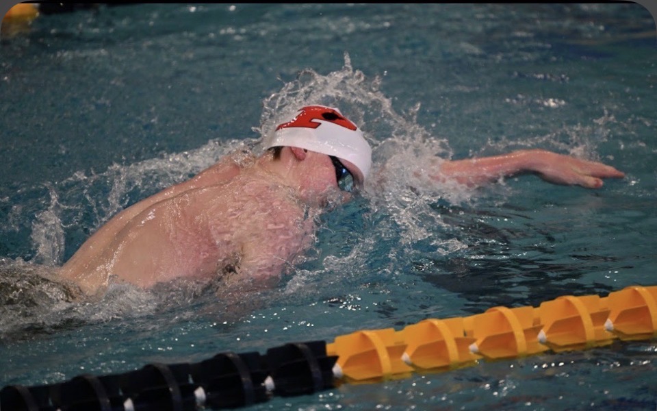 Sophomore Levi Morr competing during the WVSSAC State Swimming Championship.