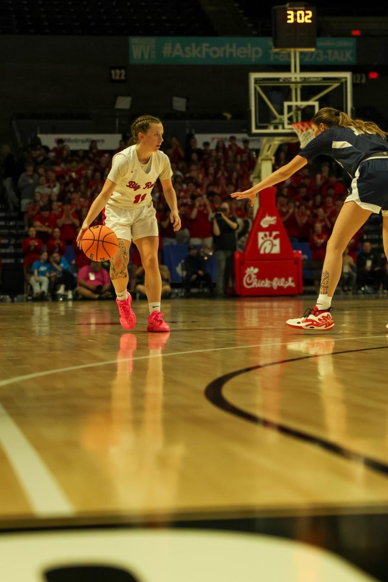 Sophomore Faithlyn Butcher surveys the court March 14. 