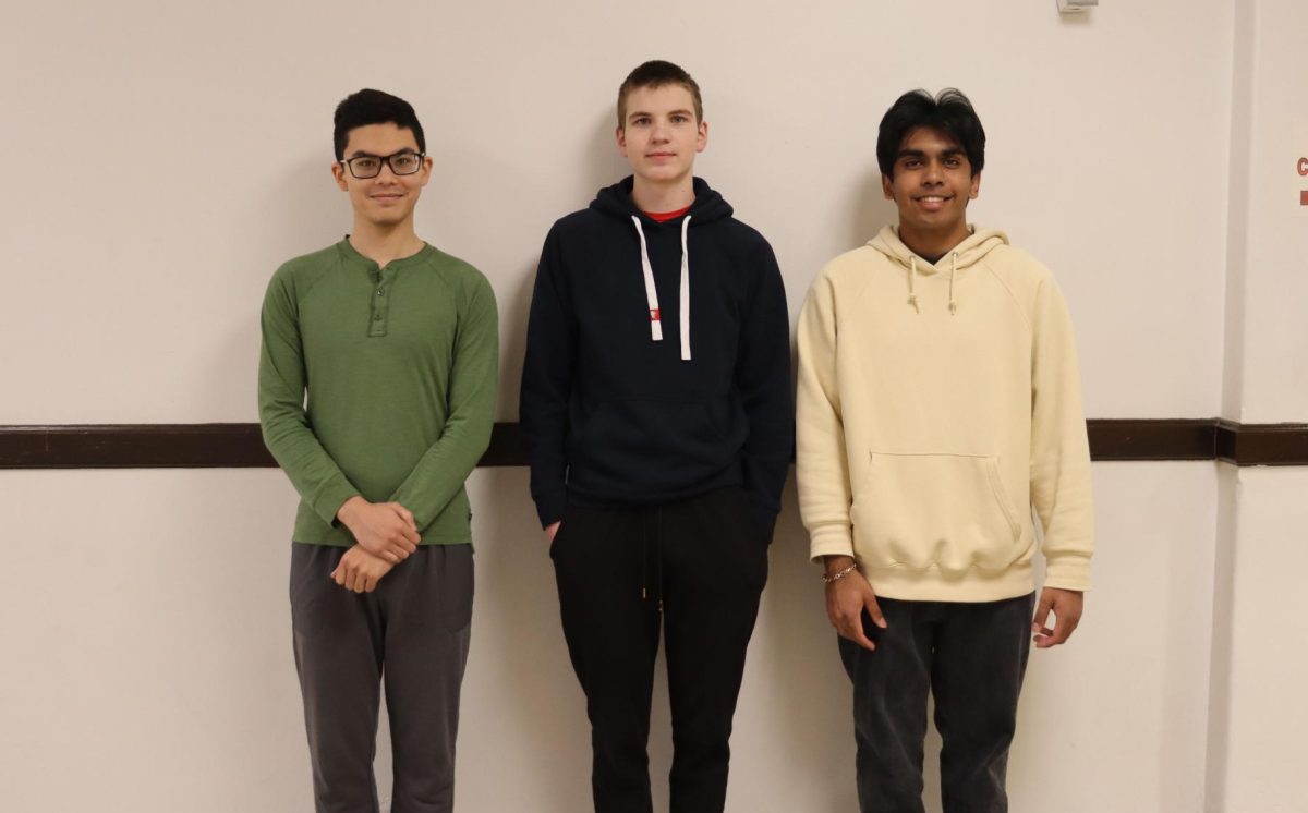 Seniors Noah Galloway, Lars Youngstrom and Smit Babariya, who are National Merit Finalists and U.S. Presidental Scholars Program candidates.